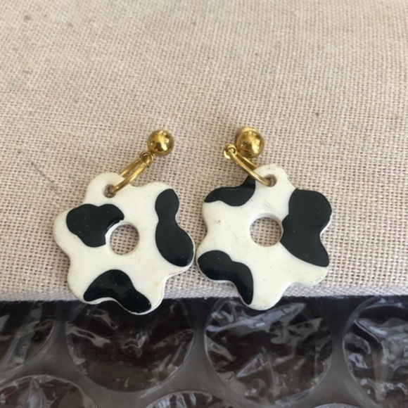 Vintage Cow Print Pierced Earrings - Picture 1 of 3